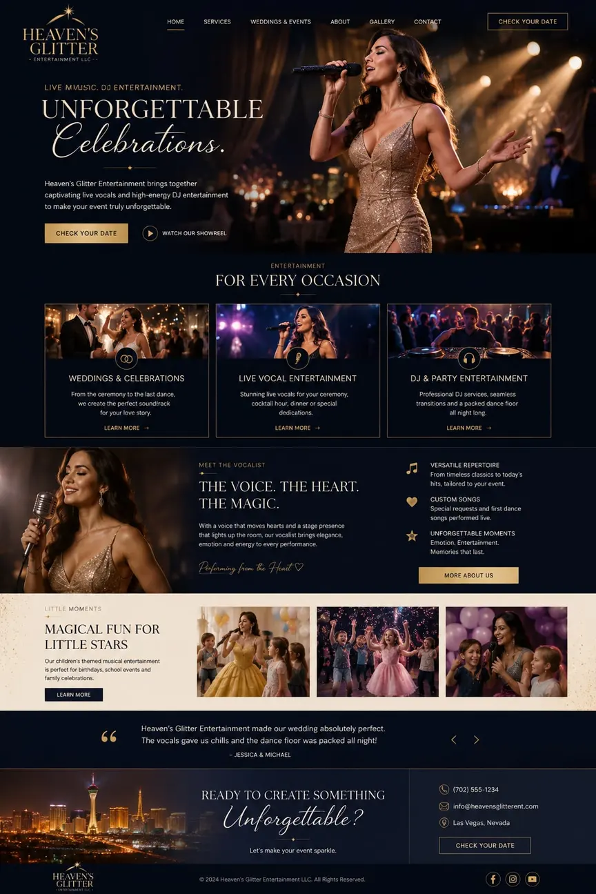 Midnight & Gold: the concept mockup for Heaven's Glitter Entertainment