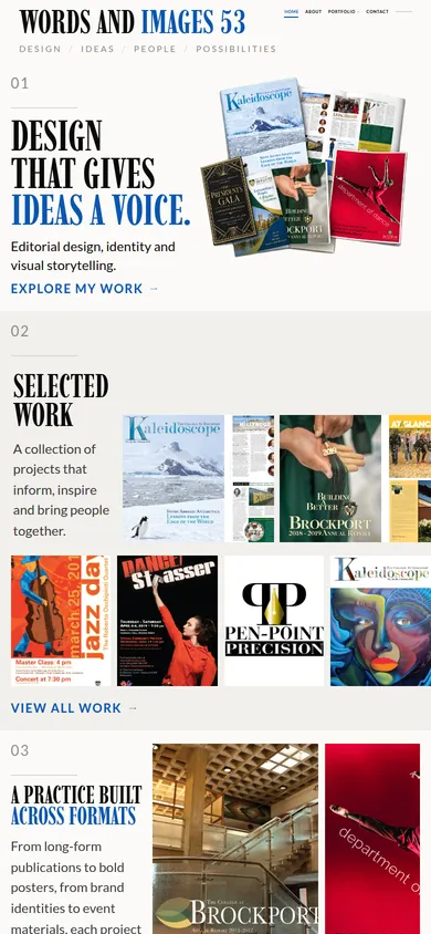 The live wordsandimages53.com homepage on a phone